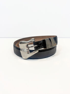 PF-1035 Barry Kieselstein-Cord Black Skinny Lizard Belt Sterling Silver Buckle